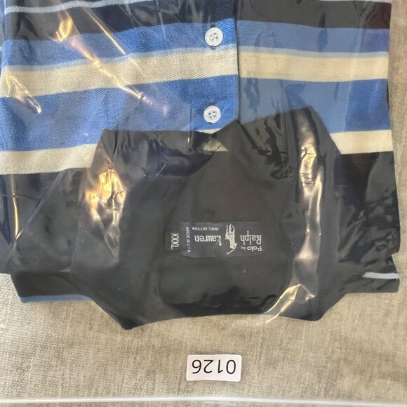 Ralph Lauren Polo Shirt XXXL Navy Blue Striped Short Sleeve Classic Fit Cotton B - Picture 9 of 9